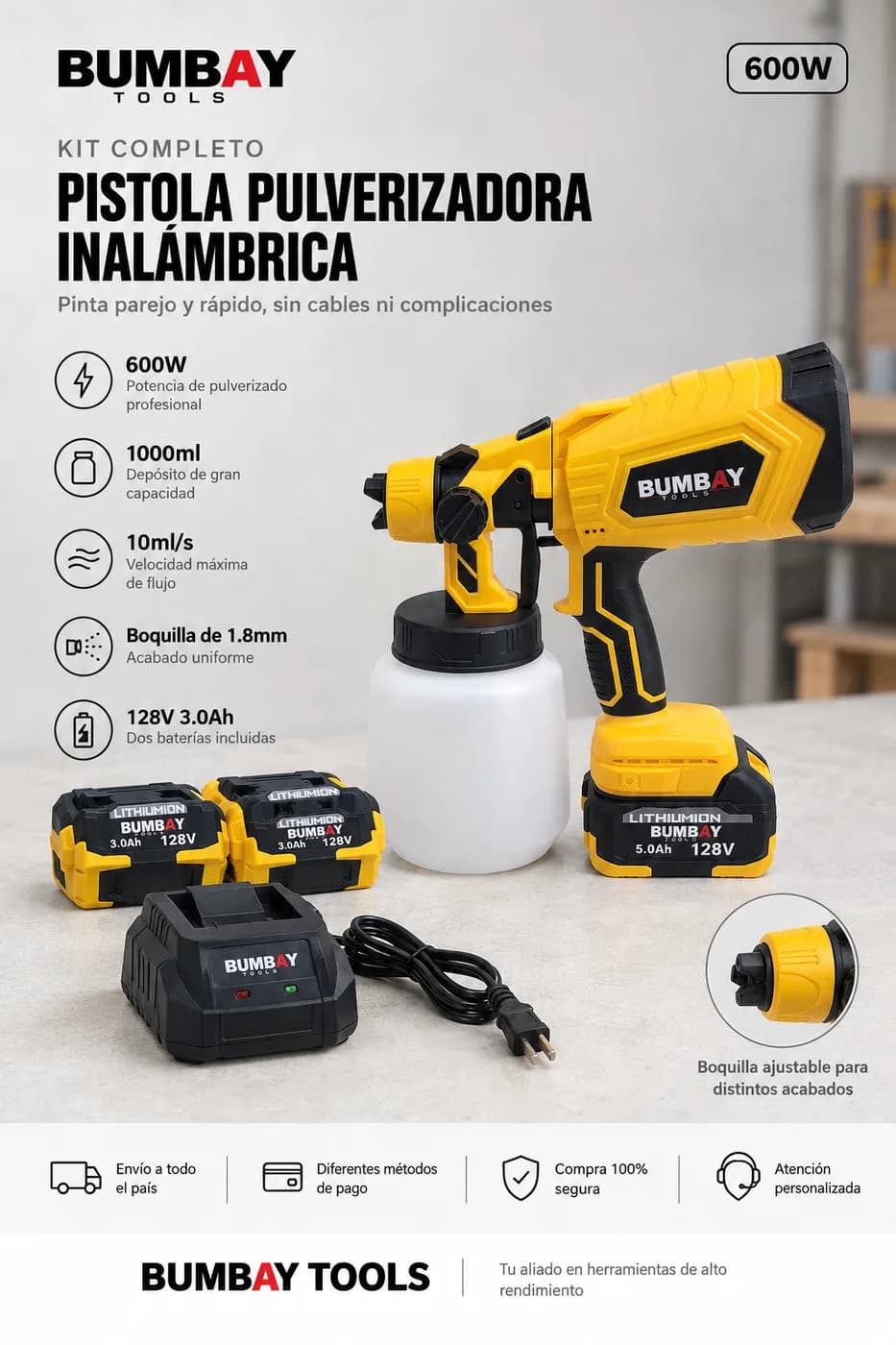 Pistola pulverizadora inalámbrica 600W